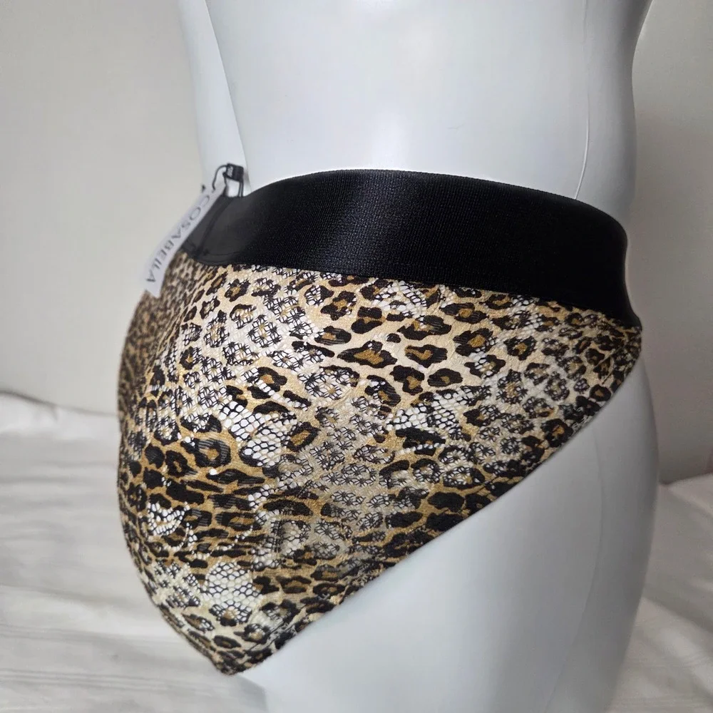 Cosabella Mens Leopard Print Lace Brief Black Elastic Waistband Animal Pattern